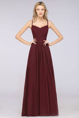 Elegant Spaghetti-Straps Sweetheart Sleeveless Bridesmaid Dress Ruffles Chiffon