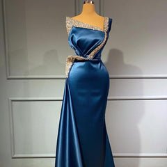 Elegant Starps One Shoulder Mermaid Evening Gowns Beadings Prom Dress