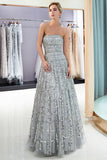 Elegant Strapless A-Line Long Evening Dresses | Sequins Floor Length Evening Gowns Online