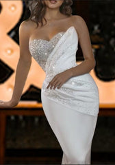 Elegant Strapless Mermaid Sequins Sleeveless Bridal Dress