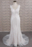 Elegant Straps A-line Lace Wedding Dress | White Mermaid V-neck Bridal Gowns