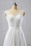 Elegant Straps Sleeveless Chiffon Wedding Dress | White A-line Bridal Gowns