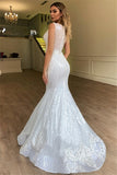 Elegant Straps V-Neck Appliques Prom Dresses | Sleeveless Mermaid Sequins Party Dresses