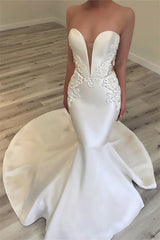 Elegant Sweetheart Mermaid Satin Bridal Gowns | Sexy Lace Open Back Wedding Dresses BC0628