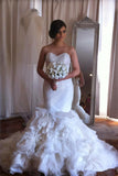 Elegant  Sweetheart Mermaid Wedding Dresses Ruffles Floral Beaded Bridal Gowns BO2676