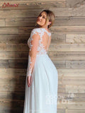 Elegant Tulle See-Through Lace Wedding Dresses With Long Sleeves