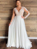 Elegant Tulle See-Through Lace Wedding Dresses With Long Sleeves