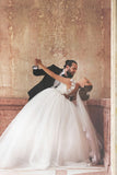 Elegant V-Neck Lace Ball Gown Wedding Dress New Arrival Sweep Train Tulle Princess Dress