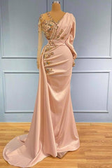 Elegant V-Neck Long Sleeves Mermaid Prom Dress with Gold Sequins Appliques