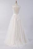 Elegant V-neck A-line Appliques Tulle Wedding Dress