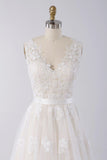 Elegant V-neck A-line Appliques Tulle Wedding Dress