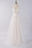 Elegant V-neck A-line Appliques Tulle Wedding Dress