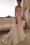 Elegant V-neck Lace Wedding Dresses 3/4 Sleeves Tulle Sheath Wedding Gown