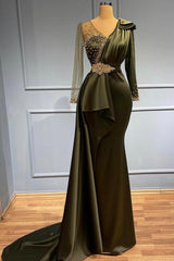 Elegant V-neck Long Sleeve Prom Dresses with Slit