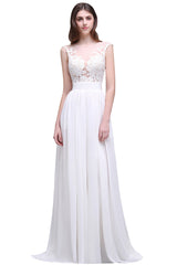 Elegant White Sheer Lace Chiffon Beach Wedding Dress On Sale