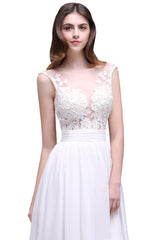 Elegant White Sheer Lace Chiffon Beach Wedding Dress On Sale