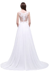 Elegant White Sheer Lace Chiffon Beach Wedding Dress On Sale