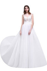 Elegant White Sheer Lace Chiffon Beach Wedding Dress On Sale