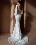 Empire Long Sleeves Sweetheart Tulle Lace Mermaid Wedding Dresses