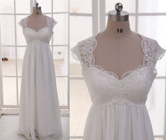 Empire Waist Wedding Dress Lace Chiffon Summer Beach Bride Dresses