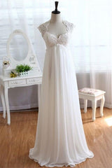 Empire Waist Wedding Dress Lace Chiffon Summer Beach Bride Dresses