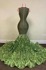 Exquisite Green V-neck Sequins Sleeveless Floor-length Mermaid Prom Dresses