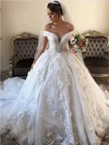 Exquisite Off-the-shoulder Appliques Wedding Dresses | Lace Ball Gown Bridal Dresses