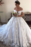 Exquisite Off-the-shoulder Appliques Wedding Dresses | Lace Ball Gown Bridal Dresses