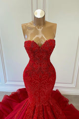 Exquisite Red Sequins Sweetheart Sleeveless Mermaid Prom Dresses