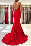 Exquisite Red Spaghetti Straps Sleeveless Mermaid Satin Prom Dresses