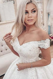 Eye-Catching Off The Shoulder Tulle Lace Ruffles Wedding Dresses Long