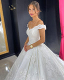 Eye-catching Off The Shoulder Lace Sweetheart White A-lIne Wedding Dresses