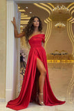 Eye-catching One Shoulder Ruby Front-Split Ruffles Evening Dresses