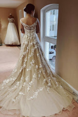 Fabulous Long A-line Lace Bridal Gowns With Train