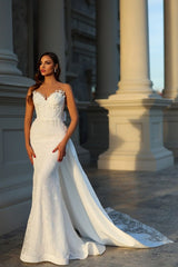 Fabulous Long Mermaid Sleeveless Bridal Dress With Lace