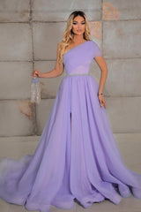 Fabulous One Shoulder Sleeveless Long Prom Dress Ribbons