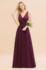 Fabulous Sleeveless Elegant Chiffon Bridesmaid Dress Long V-Neck Party Gown