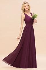 Fabulous Sleeveless Elegant Chiffon Bridesmaid Dress Long V-Neck Party Gown