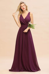 Fabulous Sleeveless Elegant Chiffon Bridesmaid Dress Long V-Neck Party Gown