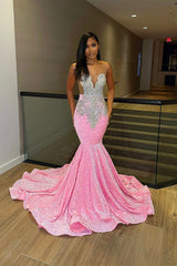 Fabulous Sleeveless Mermaid Sequined Prom Dresses with Ruffles