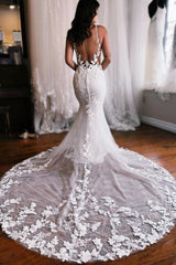 Fabulous Spaghetti-Straps Sleeveless Mermaid Lace Bridal Dress