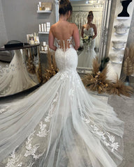 Fabulous Sweetheart Sleeveless Mermaid Bridal Dress with Lace