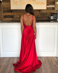 Fascinating Floor-Length Sheath Side-Split V-neck Red Prom Dresses