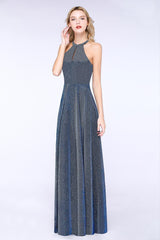 Fashion A-Line Halter Sleeveless Evening Dress in Stock