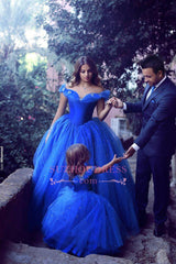 Floor Length Royal Blue Lovely Girls Pageant Dresses Tulle Off-the-Shoulder Flower Girl Dresss BA3927