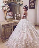 Floral Appliques Ball Gown Wedding Dresses | Off-the-shoulder Elegant Bridal Dresses