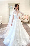 Floral Lace Aline Long Sleeves Floor-Length Wedding Dress