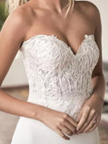 Formal A-Line Wedding Dress Off Shoulder Lace Satin Tulle Short Sleeve Bridal Gowns with Court Train