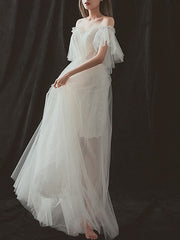 Formal A-Line Wedding Dresses Strapless Tulle Short Sleeve Bridal Gowns On Sale