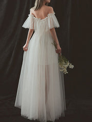 Formal A-Line Wedding Dresses Strapless Tulle Short Sleeve Bridal Gowns On Sale